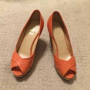ZOCAL Patent leather Peach Pink Pip Toe Wedges